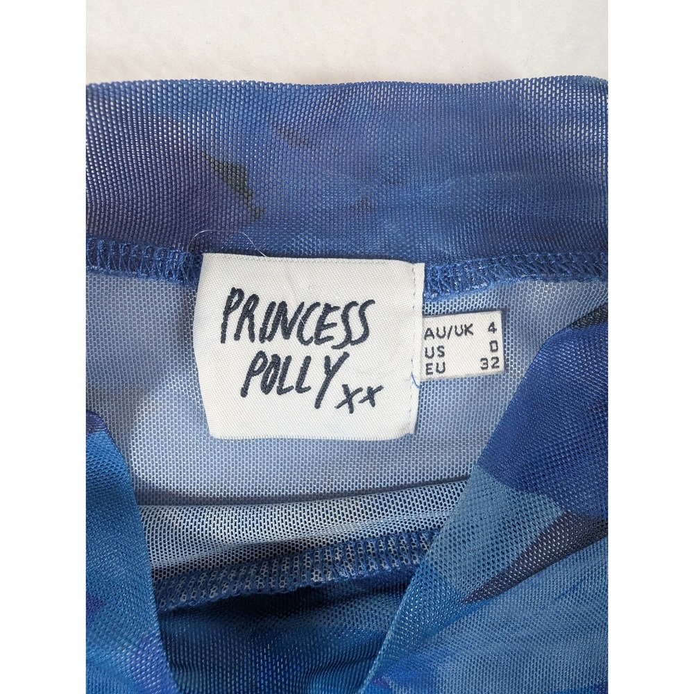 Princess Polly Mesh Set Womens 0 Blue Floral Crop Top Flare Pants 2 Piece - Picture 4 of 10